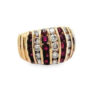 Estate 14kt Yellow Gold Ruby And Diamond Domed Ring