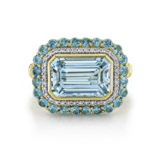 Sloane Street 18kt Yellow Gold Blue Topaz And Diamond Halo Ring