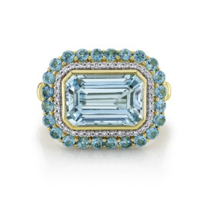 Sloane Street 18kt Yellow Gold Blue Topaz And Diamond Halo Ring