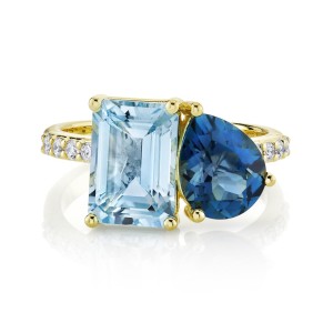 Sloane Street 18kt Yellow Gold Diamond-accented Two-stone Blue Topaz Ring