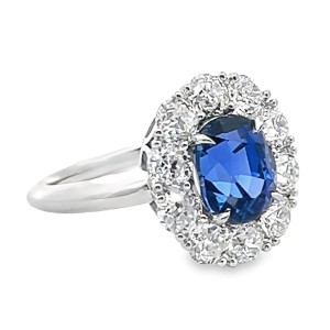 Platinum Cushion Sapphire And Old Mine Cut Diamonds Ring