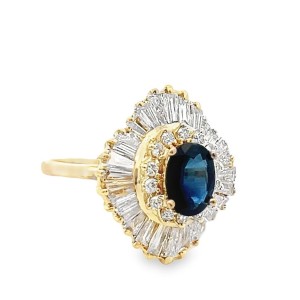 Estate 14k Yellow Gold Blue Sapphire And Diamond Ring