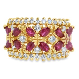 Estate 14kt Yellow Gold Ruby And Diamond Fashion Ring