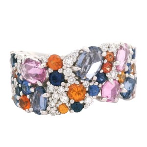 Christophe Danhier 18kt White Gold Multi-color Sapphire And Diamond Ring