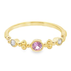 14kt Yellow Gold Pink Sapphire And Diamond Stackable Band Ring