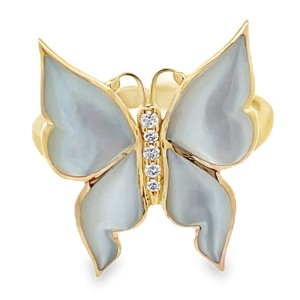 Kabana 14kt Yellow Gold Mother-of-pearl And Diamond Butterfly Ring