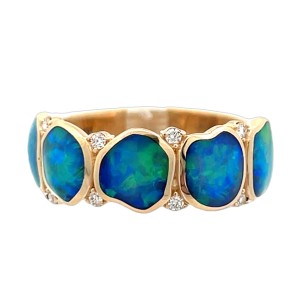 Kabana 14kt Yellow Gold Opal And Diamond Band Ring