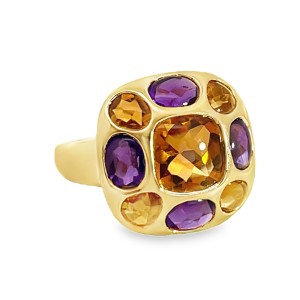 Estate 18kt Yellow Gold Amethyst And Citrine Cabochon Ring