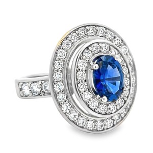 Estate 18kt White Gold Sapphire And Diamond Double Halo Ring