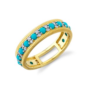 Sloane Street 18kt Yellow Gold Turquoise And Diamond Band Ring