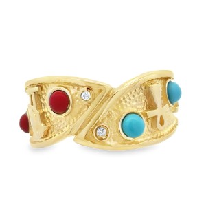Estate 14kt Yellow Gold Hieroglyphics Band Ring