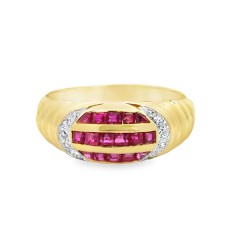 Estate 14kt Yellow Gold Ruby And Diamond Domed Band