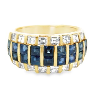 Estate 18kt Yellow Gold Double Row Sapphire And Diamond Band Ring