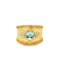 Gabriel & Co. 18kt Yellow Gold Blue Topaz And Diamond "Victorian Collection" Ring
