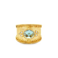 Gabriel & Co. 18kt Yellow Gold Blue Topaz And Diamond "Victorian Collection" Ring