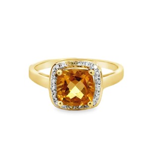 Estate 14kt Yellow Gold Citrine And Diamond Halo Ring