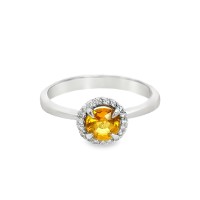Estate Platinum Yellow Sapphire And Diamond Halo Ring