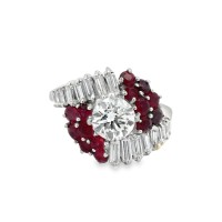 Estate Platinum Diamond And Ruby Cocktail Ring