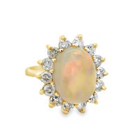 Estate 14kt Yellow Gold Opal And Diamond Ring