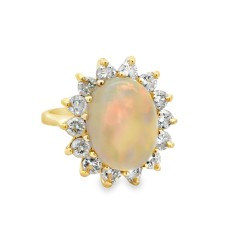 Estate 14kt Yellow Gold Opal And Diamond Ring
