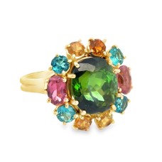 Estate 14kt Yellow Gold Multi-colored Tourmaline Cluster Ring