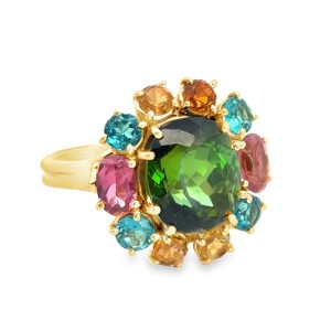 Estate 14kt Yellow Gold Multi-colored Tourmaline Cluster Ring