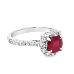 Estate 14kt White Gold Ruby And Diamond Halo Ring