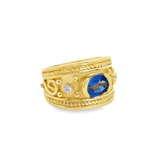 Estate 18kt Yellow Gold Sapphire And Diamond Byzantine Style Ring
