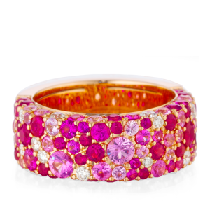 Christophe Danhier 18kt Yellow Gold Ruby, Pink Sapphire And Diamond Band