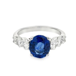 Platinum Oval Blue Sapphire And Diamond Ring
