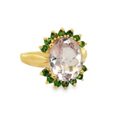 Estate 14kt Yellow Gold Kunzite And Tsavorite Garnet Ring