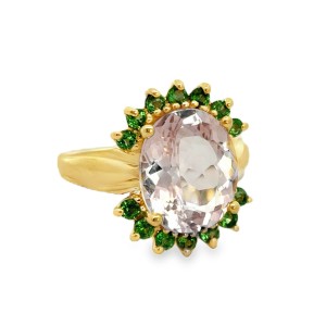 Estate 14kt Yellow Gold Kunzite And Tsavorite Garnet Ring