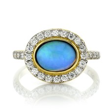 Sloane Street 18kt Yellow Gold Opal And Diamond Halo Ring Sloane Street 18kt Yellow Gold Opal And Diamond Halo Ring