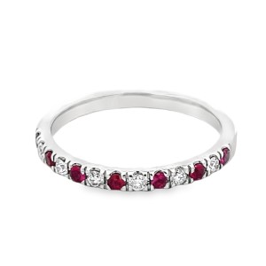 14kt White Gold Ruby And Diamond Thirteen-stone Band Ring
