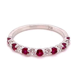 14kt White Gold Ruby And Diamond Thirteen-stone Band Ring