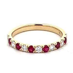 14kt Yellow Gold Ruby And Diamond Thirteen-stone Band Ring