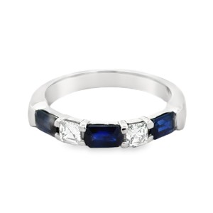 Platinum Emerald Cut Sapphire And Asscher Cut Diamond Band Ring