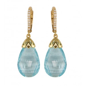 18kt Yellow Gold Aquamarine And Diamond Dangle Earrings