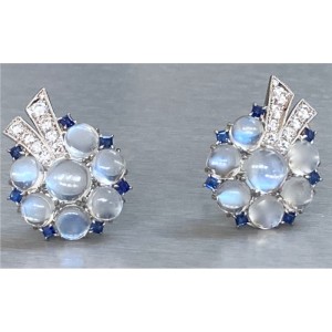 Raymond Yard Moonstone, Sapphire, And Diamond Earrings