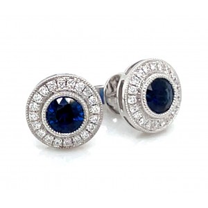 14kt White Gold Sapphire And Diamond Halo Earrings