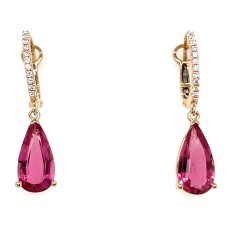14kt Yellow Gold Pink Topaz And Diamond Dangle Earrings