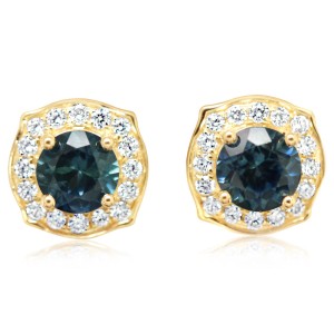 Parle 14kt Yellow Gold Montana Sapphire And Diamond Halo Earrings