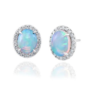 14kt White Gold Opal And Diamond Halo Earrings