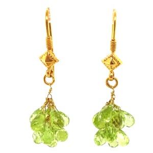 Estate 18kt Yellow Gold Briolette Peridot Dangle Earrings