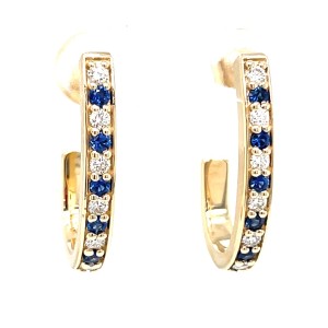 14kt Yellow Gold Sapphire And Diamond "J" Hoop Earrings