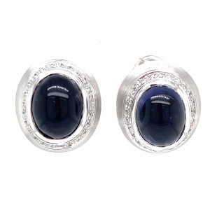 Estate 18kt White Gold Iolite And Diamond Button Earrings
