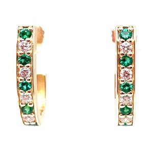 14kt Yellow Gold Emerald And Diamond Small "J" Hoop Earrings