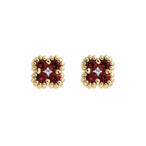 14kt Yellow Gold Ruby And Diamond Clover Earrings