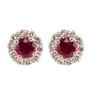 Fana 14kt White Gold Ruby And Diamond Halo Earrings