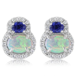 Parle 14kt White Gold Opal, Sapphire, And Diamond Earrings